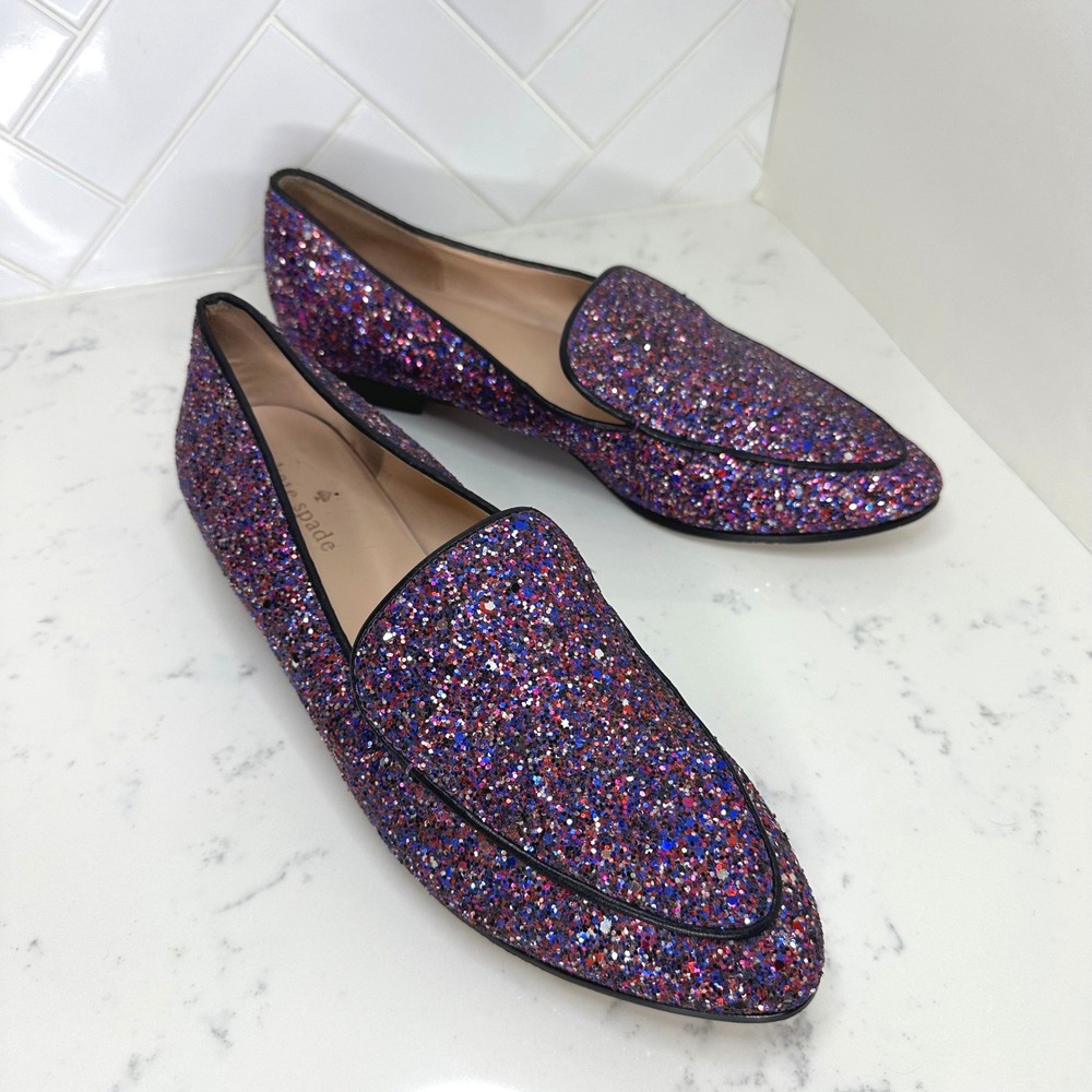 Kate Spade New York Calliope Multi Glitter Loafers Purple Pink Blue Flats 8M